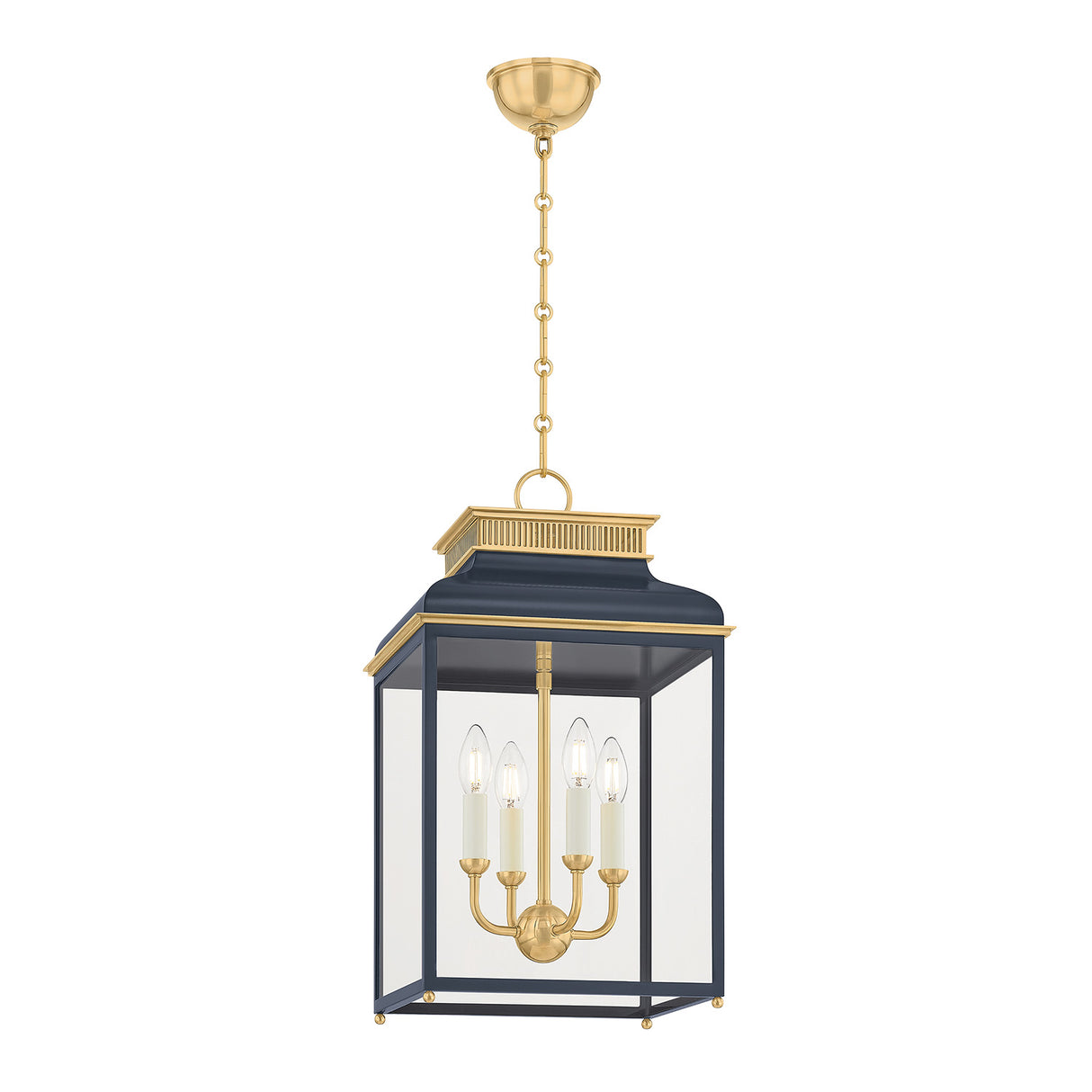 Harriet Lantern Pendant 13", Midnight Blue and Aged Brass