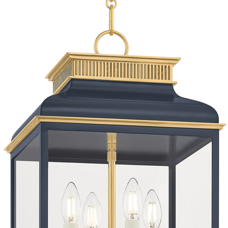 Harriet Lantern Pendant 13", Midnight Blue and Aged Brass