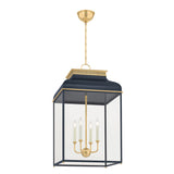 Harriet Lantern Pendant 19", Midnight Blue and Aged Brass