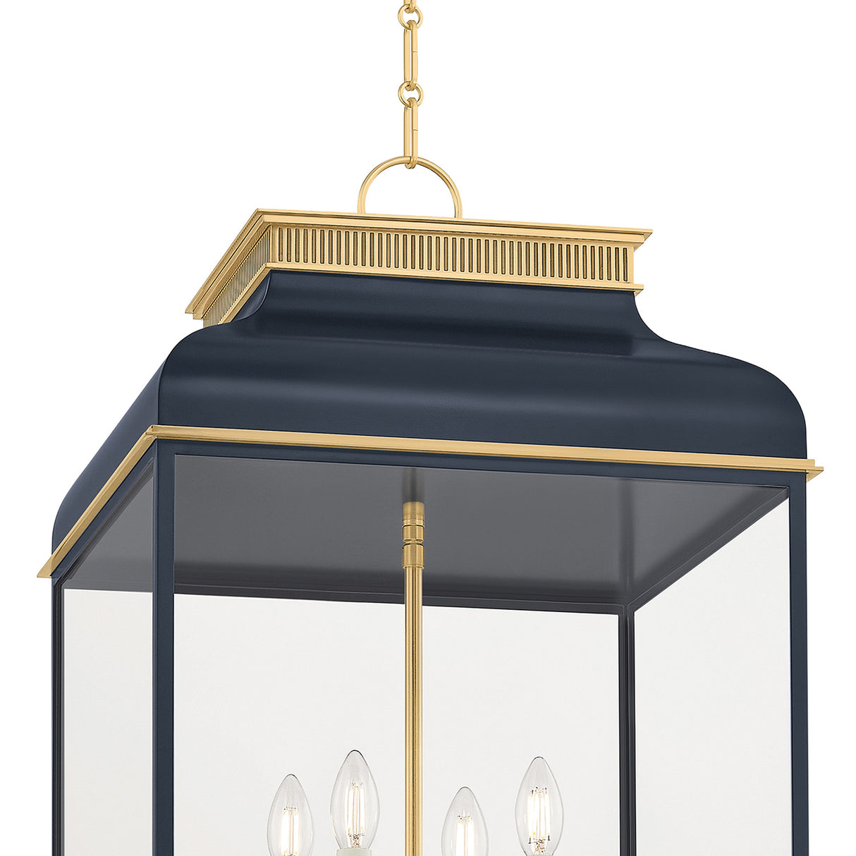 Harriet Lantern Pendant 19", Midnight Blue and Aged Brass