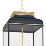 Harriet Lantern Pendant 19", Midnight Blue and Aged Brass