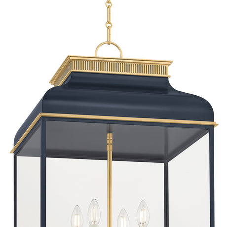 Harriet Lantern Pendant 19", Midnight Blue and Aged Brass