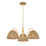 Karina 3 Light Chandelier 28", Woven Wicker and Aged Brass