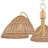 Karina 5 Light Chandelier 38", Woven Wicker and Aged Brass