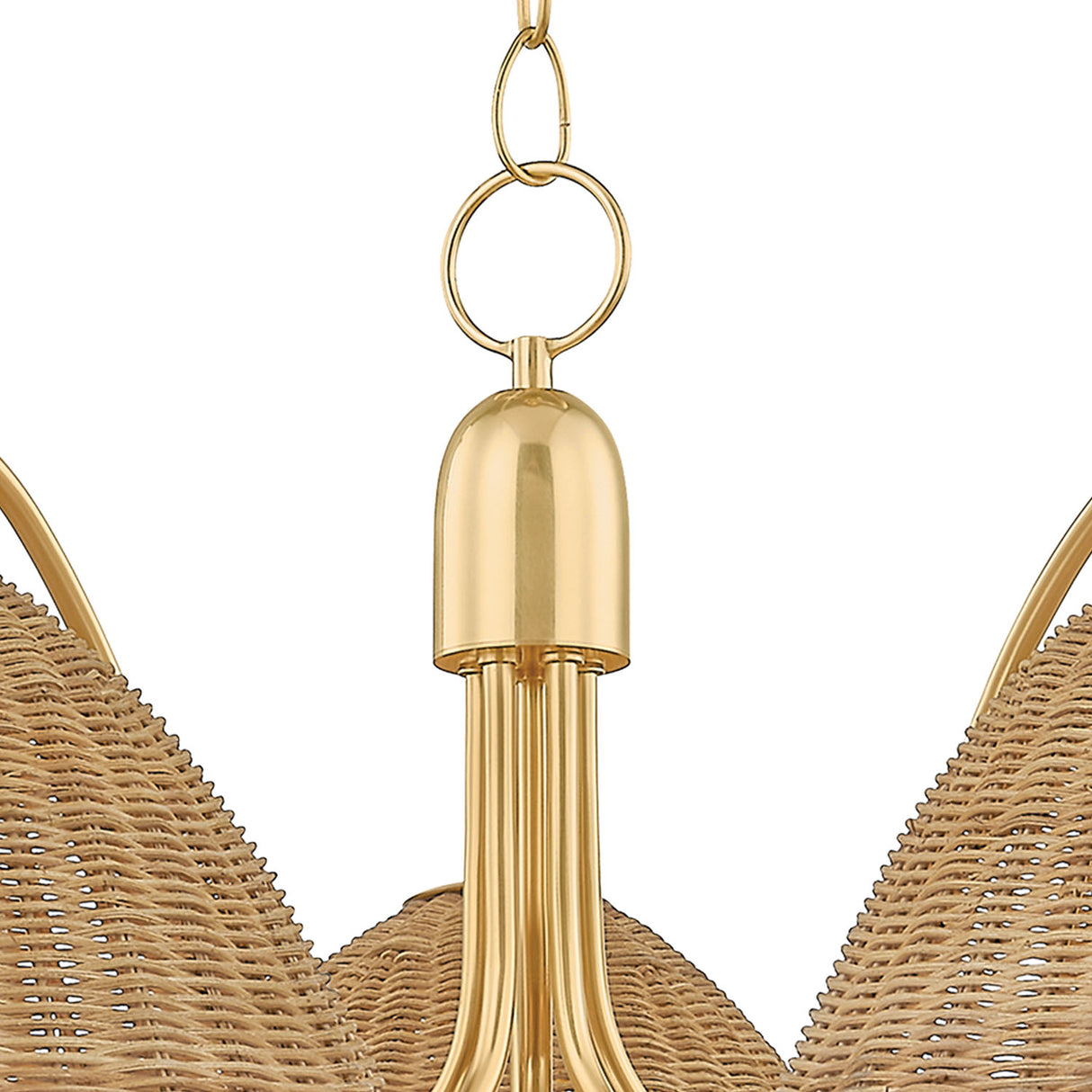 Karina 5 Light Chandelier 38", Woven Wicker and Aged Brass