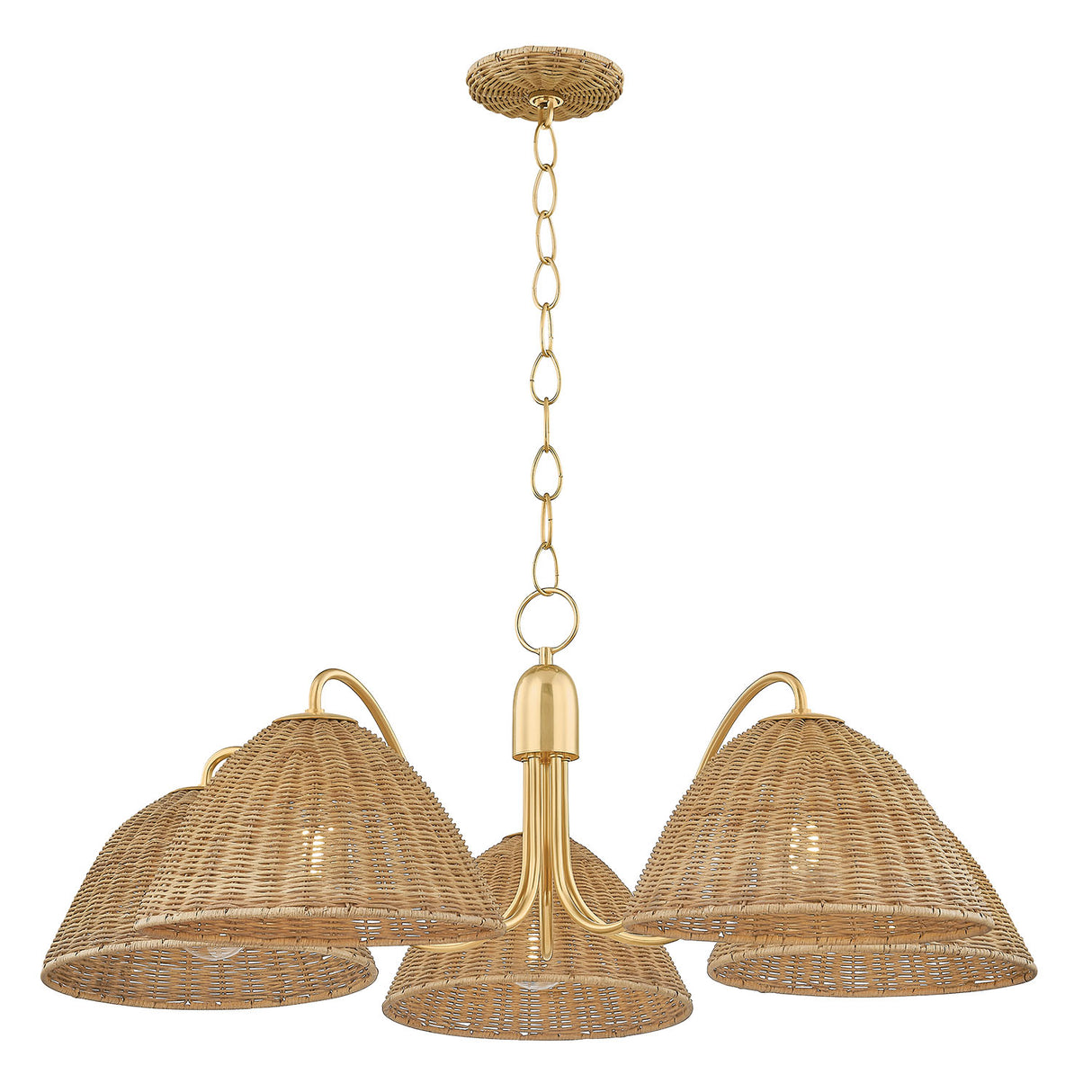 Karina 5 Light Chandelier 38", Woven Wicker and Aged Brass