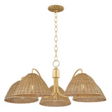 Karina 5 Light Chandelier 38", Woven Wicker and Aged Brass