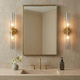 Ernest 2 Light Wall Sconce 24", Aged Brass and Smoke Glass