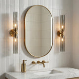 Ernest 2 Light Wall Sconce 24", Aged Brass and Smoke Glass