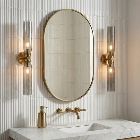 Ernest 2 Light Wall Sconce 24", Aged Brass and Smoke Glass