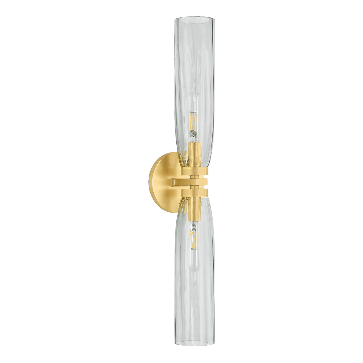 Ernest 2 Light Wall Sconce 24", Aged Brass and Smoke Glass