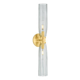 Ernest 2 Light Wall Sconce 24", Aged Brass and Smoke Glass