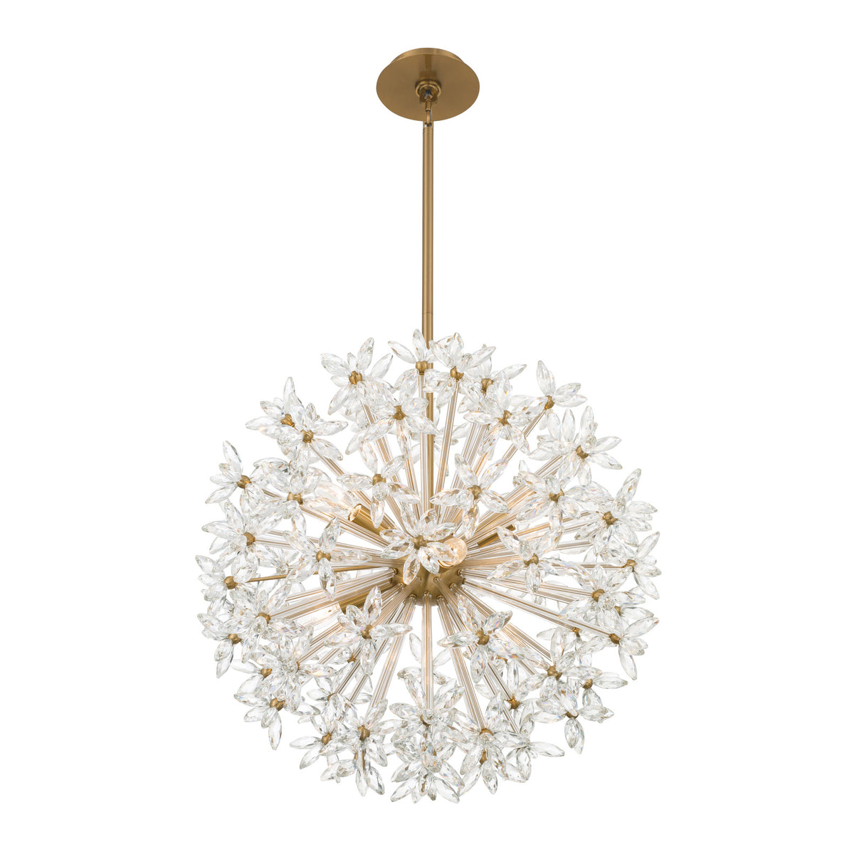 Eliana Large Pendant 24", Aged Brass with Faceted Crystals