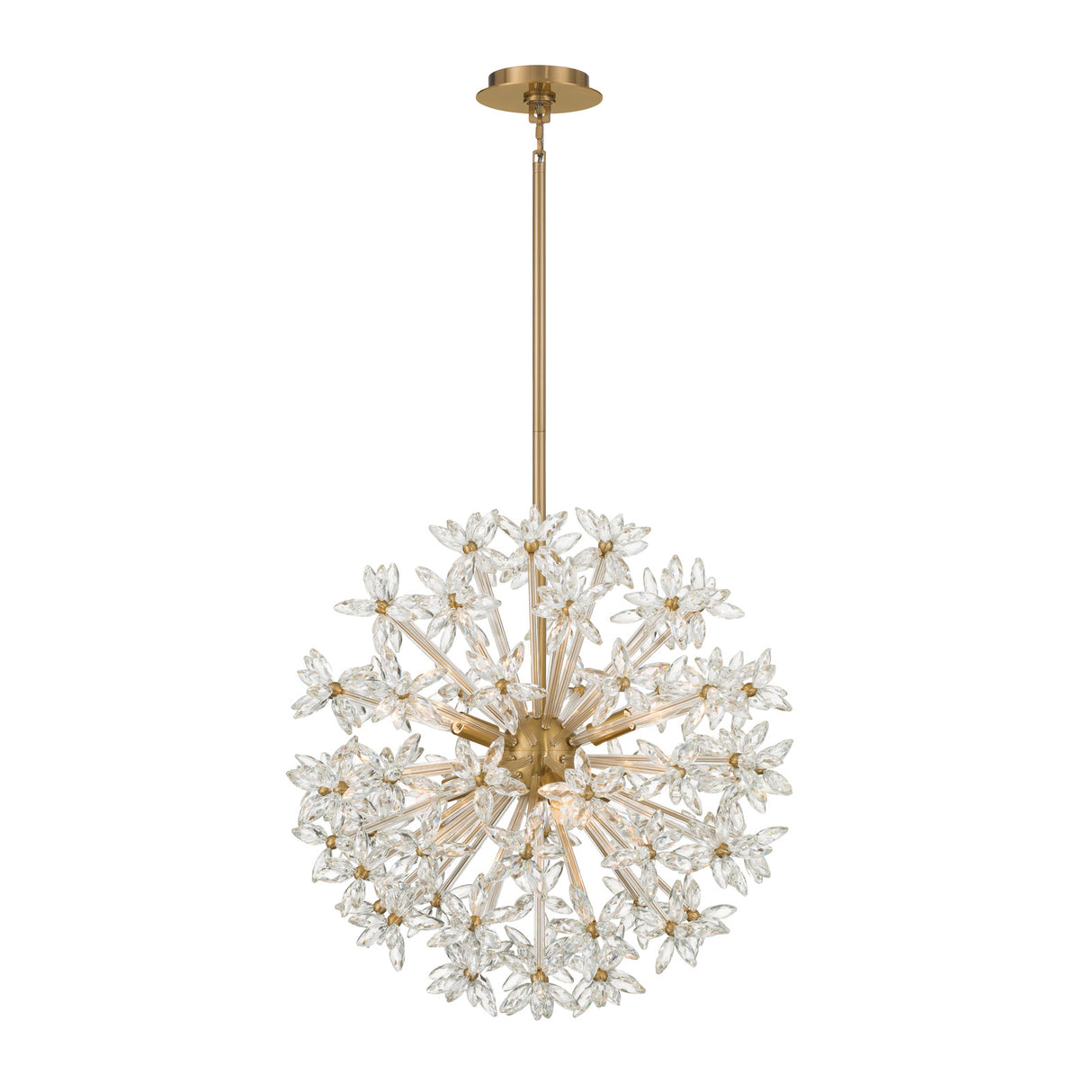 Eliana Large Pendant 24", Aged Brass with Faceted Crystals