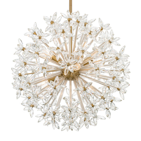 Eliana Large Pendant 24", Aged Brass with Faceted Crystals