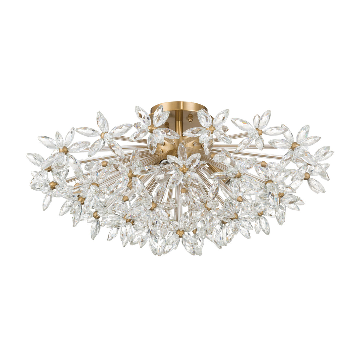 Eliana Semi-Flush 25", Aged Brass with Faceted Crystals
