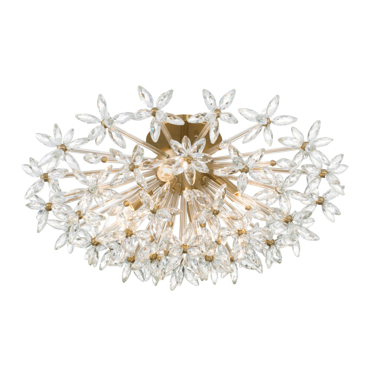 Eliana Semi-Flush 25", Aged Brass with Faceted Crystals