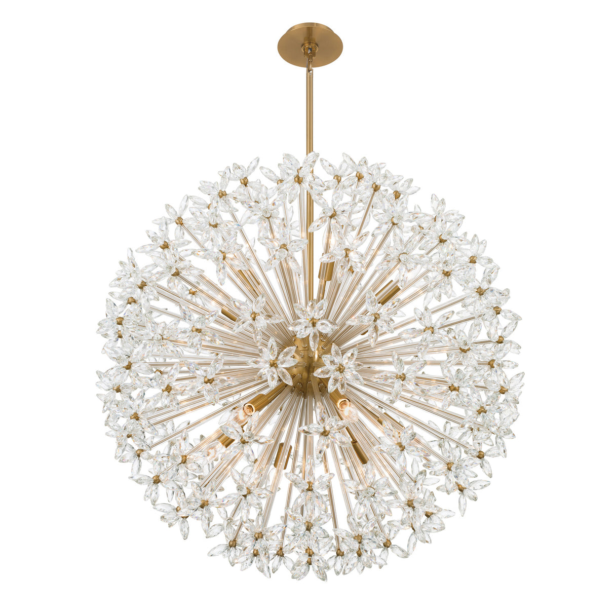 Eliana Extra Large Pendant 34", Aged Brass and Faceted Crystals