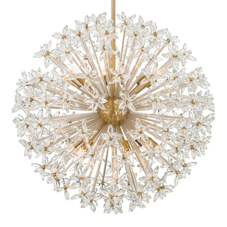 Eliana Extra Large Pendant 34", Aged Brass and Faceted Crystals