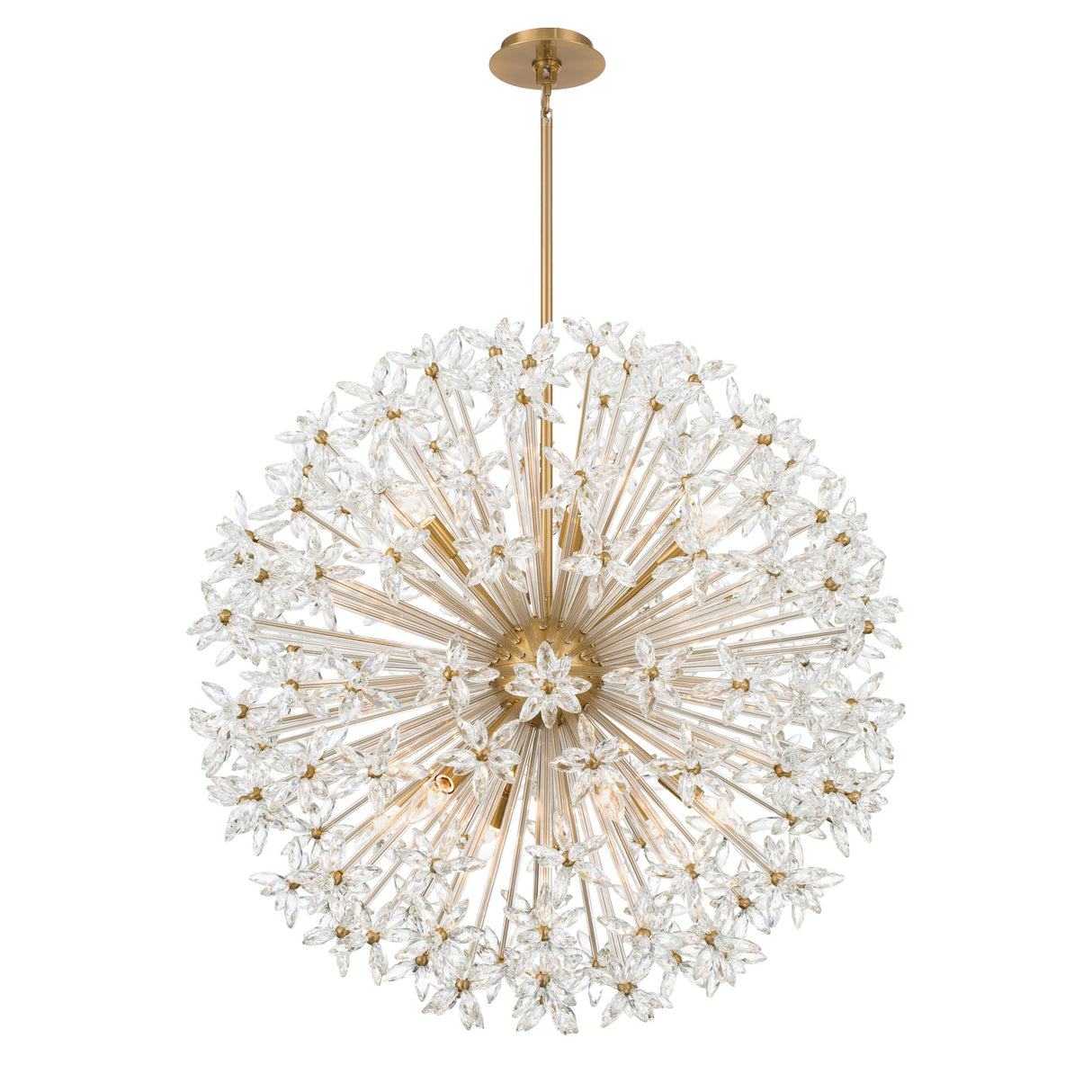 Eliana Extra Large Pendant 34", Aged Brass and Faceted Crystals