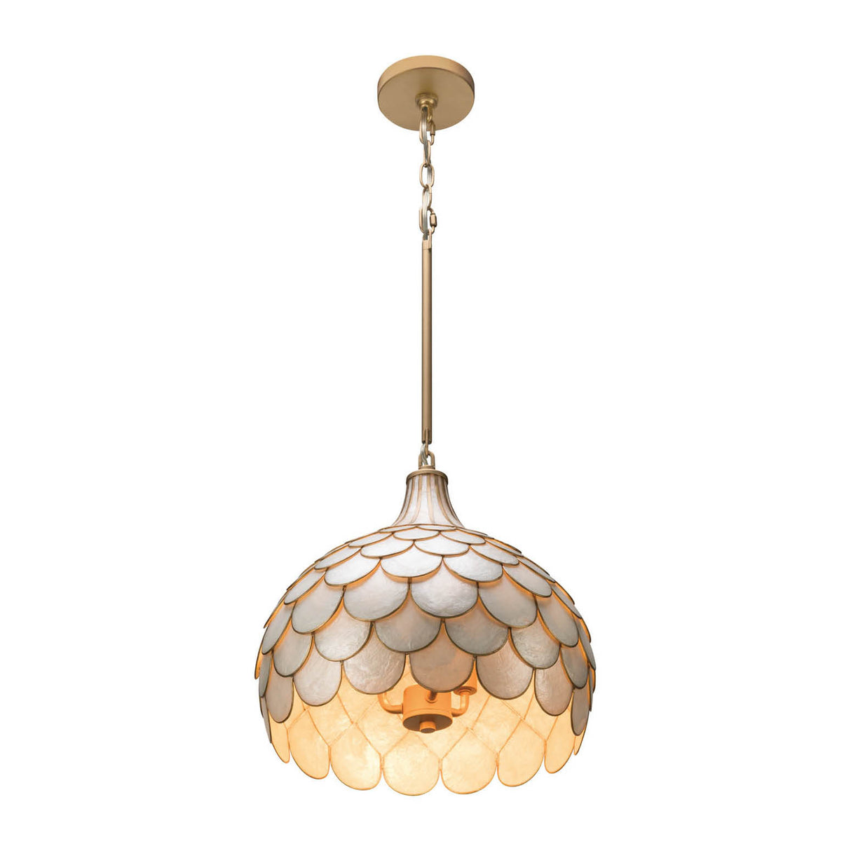 Valentina Medium Pendant 14", Soft Brass and Capiz Shell