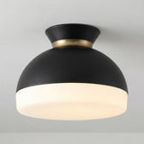 Elody Medium Flush Mount 15", Matte Black and Brass globe flush mount in a Modern Entryway with an oak console table.