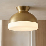Elody Medium Flush Mount 15", Brass globe Flush Mount in a Contemporary Entryway with light wood paneling.