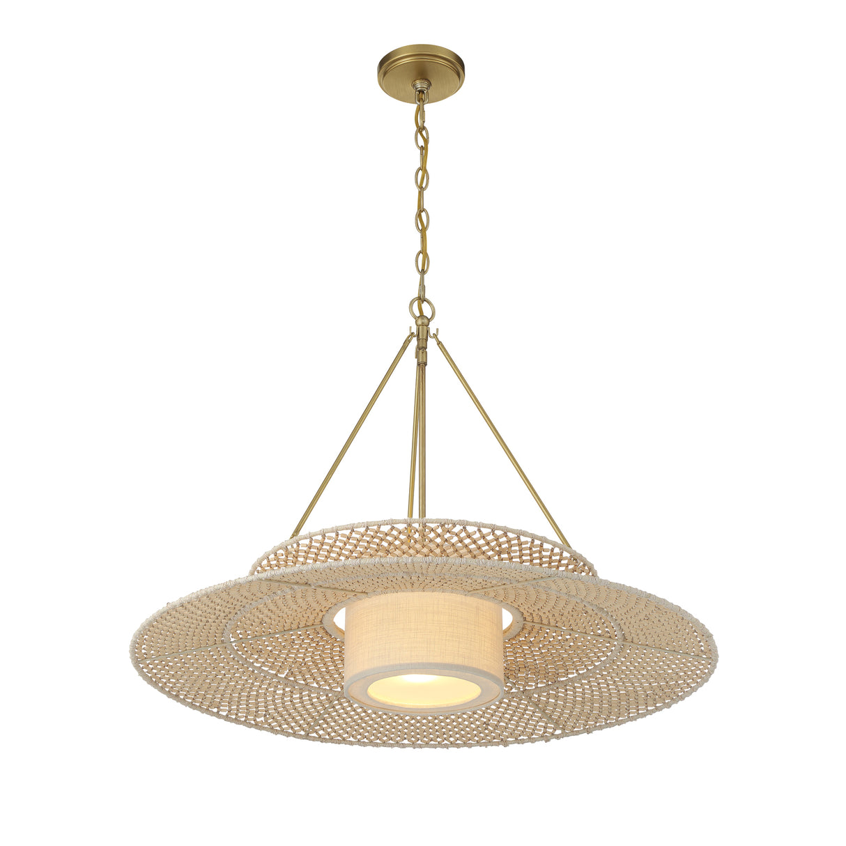 Gemma Pendant 29", Soft Brass and Natural Beads