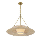 Gemma Pendant 29", Soft Brass and Natural Beads