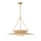 Gemma Pendant 29", Soft Brass and Natural Beads