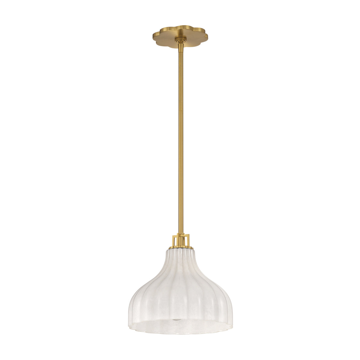 Claire Small Pendant 10", Brass and Strie Glass