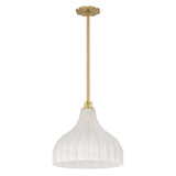 Claire Medium Pendant 15", Brass and Strie Glass