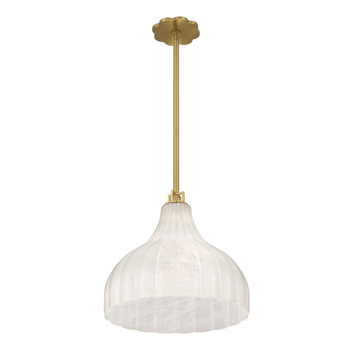 Claire Medium Pendant 15", Brass and Strie Glass