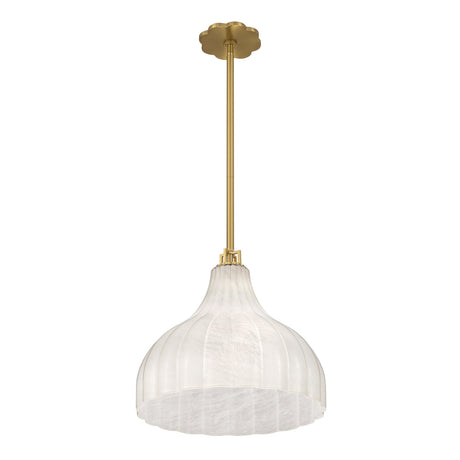 Claire Medium Pendant 15", Brass and Strie Glass