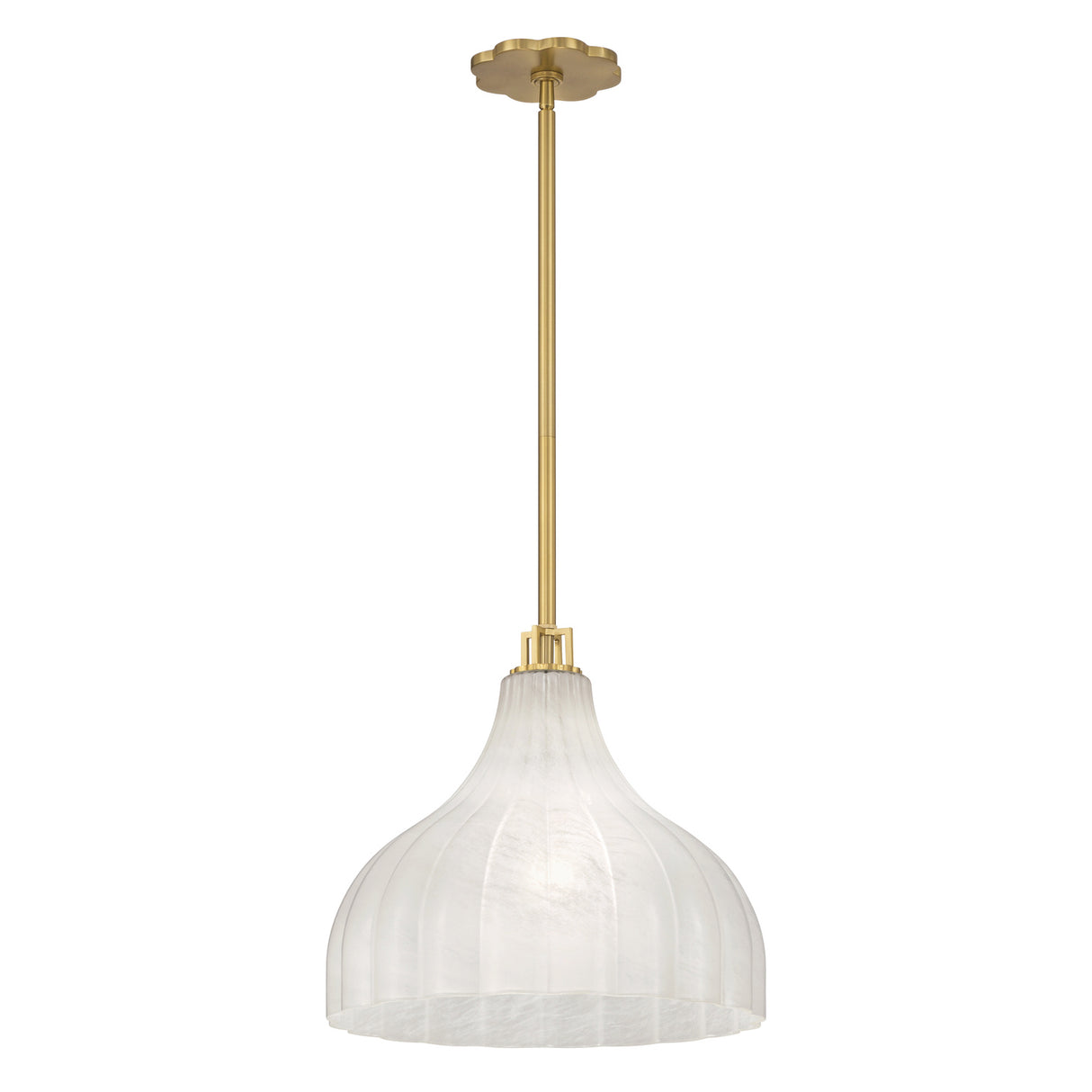 Claire Medium Pendant 15", Brass and Strie Glass