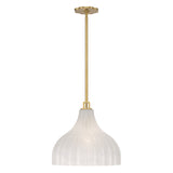 Claire Medium Pendant 15", Brass and Strie Glass