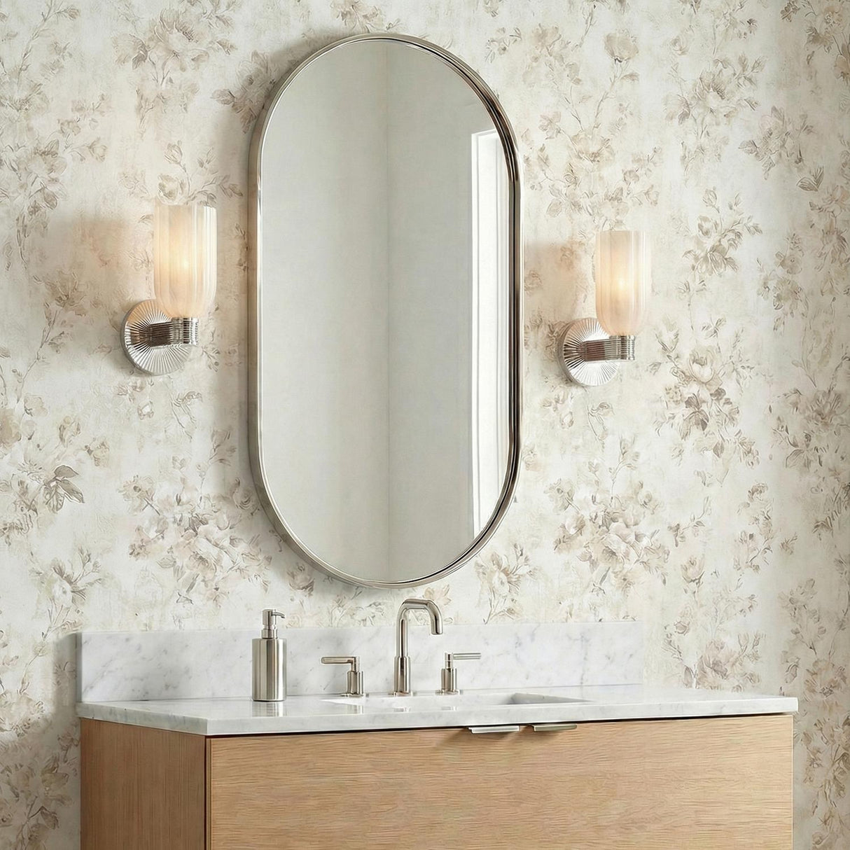 Elise Wall Sconce 11", Polished Nickel and Ribbed Strie Glass
