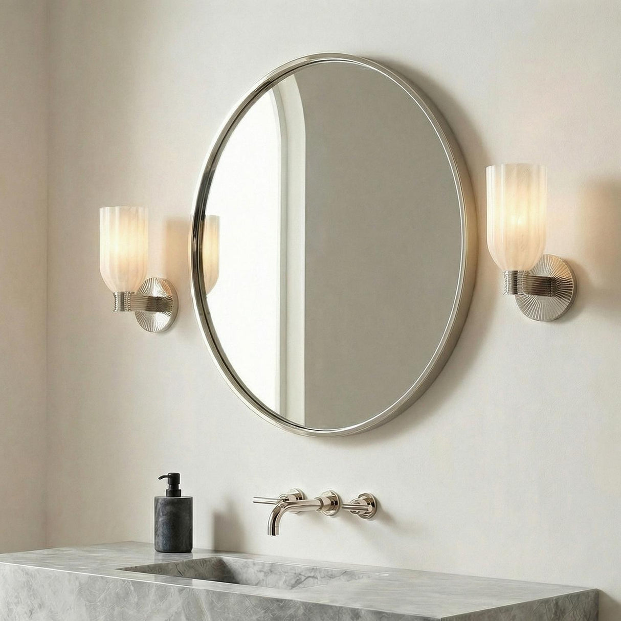 Elise Wall Sconce 11", Polished Nickel and Ribbed Strie Glass