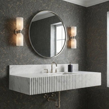 Elise 2 Light Vanity, Polished Nickel and Ribbed Strie Glass