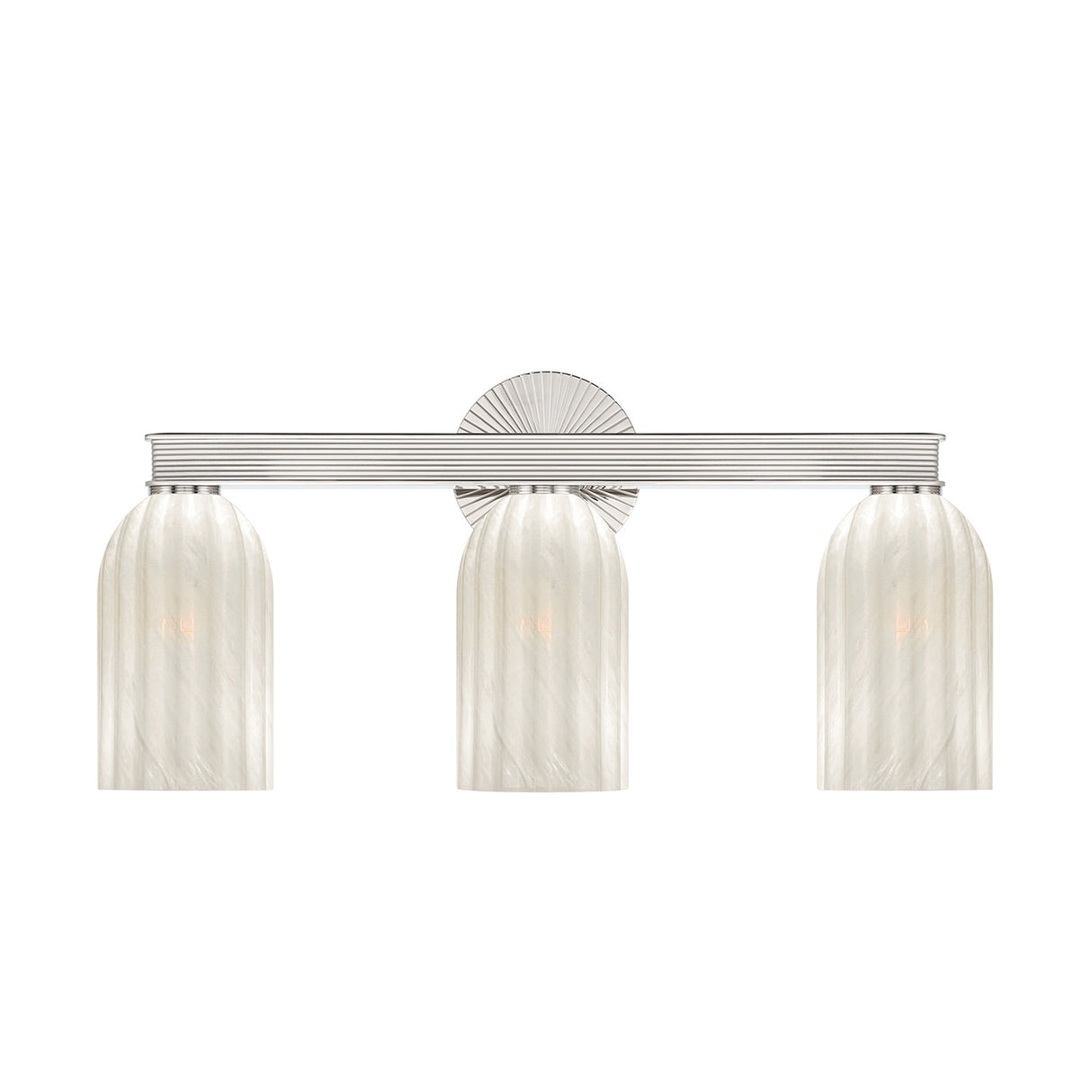 Elise 3 Light Vanity, Polished Nickel and Ribbed Strie Glass