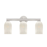 Elise 3 Light Vanity, Polished Nickel and Ribbed Strie Glass