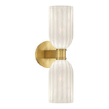 Elise 2 Light Vanity, Brass and Ribbed Strie Glass