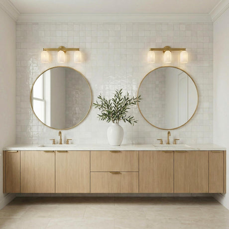 Elise 3 Light Vanity, Brass and Ribbed Strie Glass