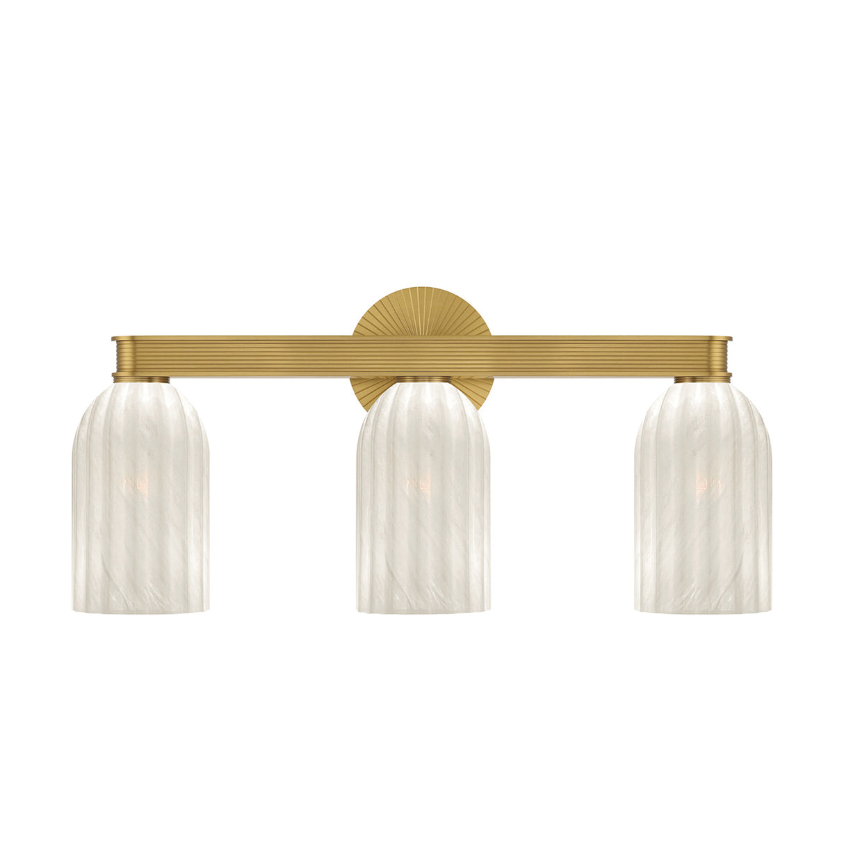 Elise 3 Light Vanity, Brass and Ribbed Strie Glass