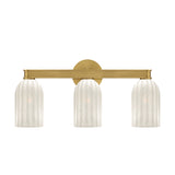 Elise 3 Light Vanity, Brass and Ribbed Strie Glass