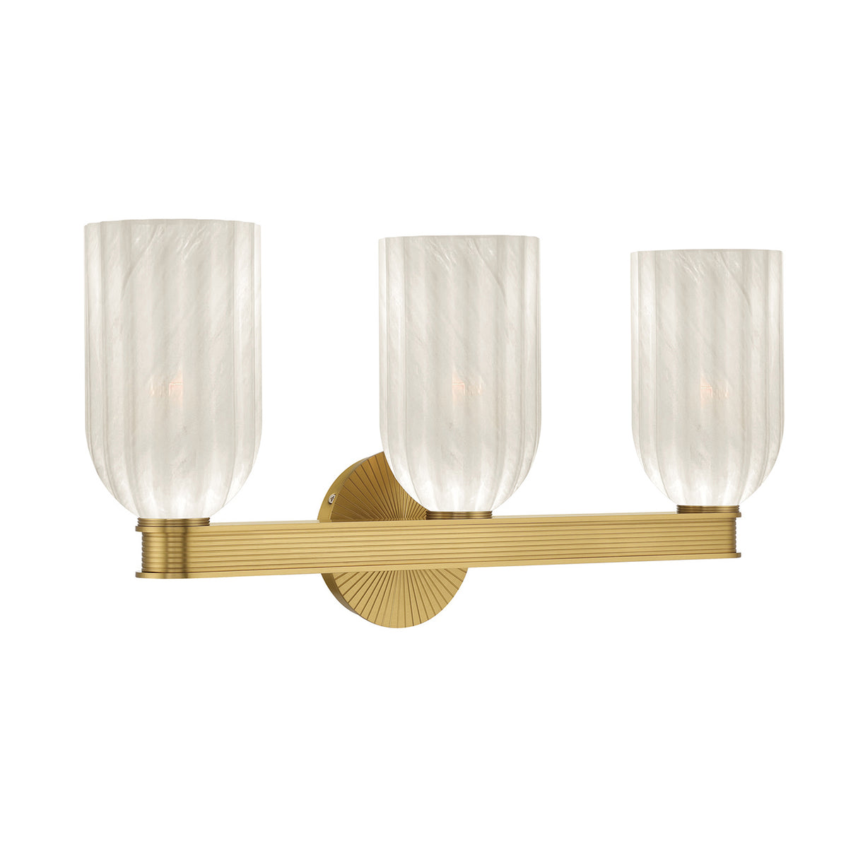 Elise 3 Light Vanity, Brass and Ribbed Strie Glass
