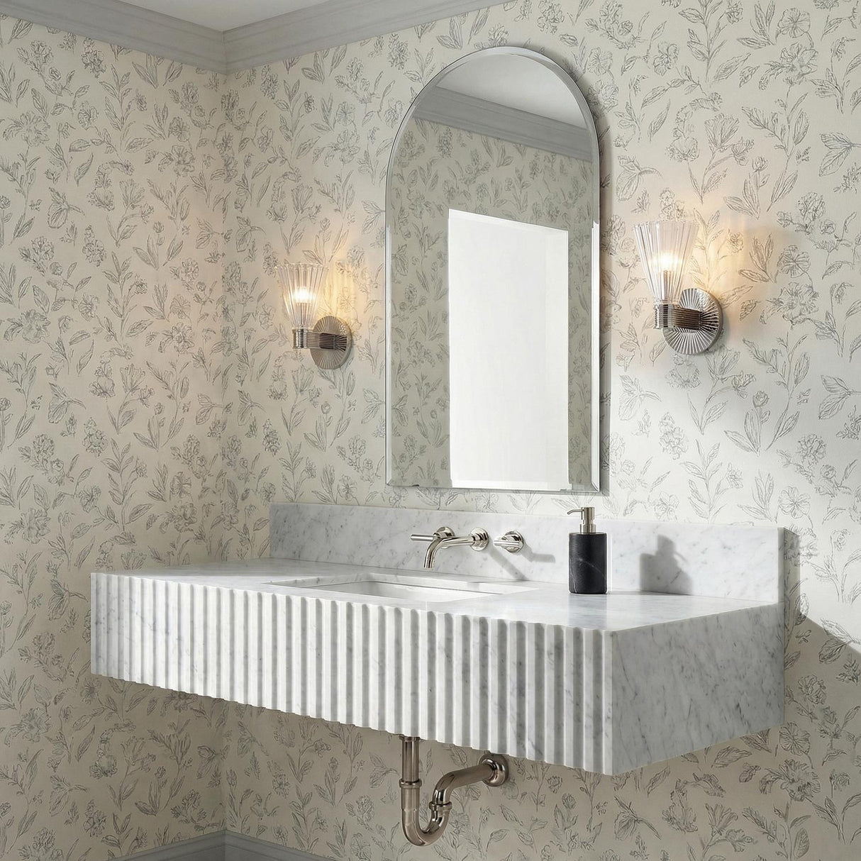 Eliza Wall Sconce 9", Polished Nickel and Clear Ribbed Glass