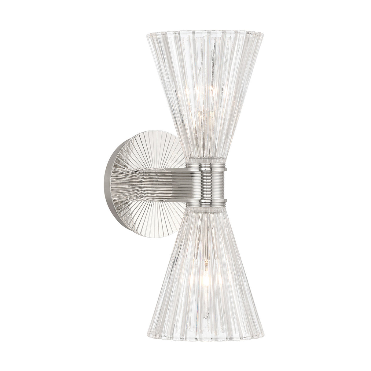Eliza 2 Light Vanity, Polished Nickel and Clear Ribbed Glass