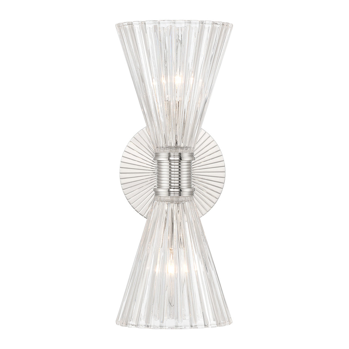 Eliza 2 Light Vanity, Polished Nickel and Clear Ribbed Glass