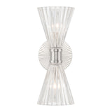 Eliza 2 Light Vanity, Polished Nickel and Clear Ribbed Glass